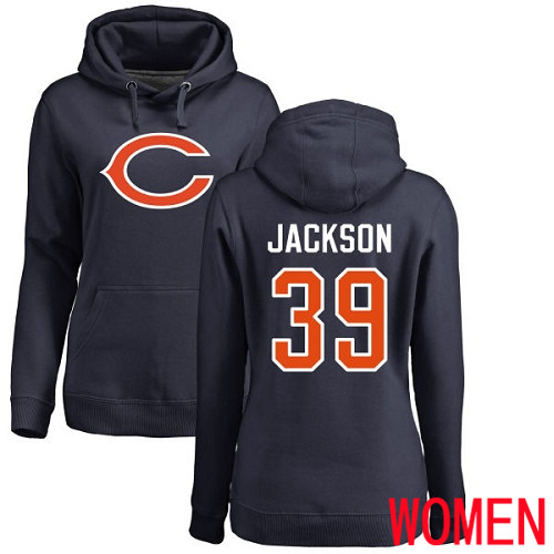 Chicago Bears Navy Blue Women Eddie Jackson Name and Number Logo NFL Football 39 Pullover Hoodie Sweatshirts